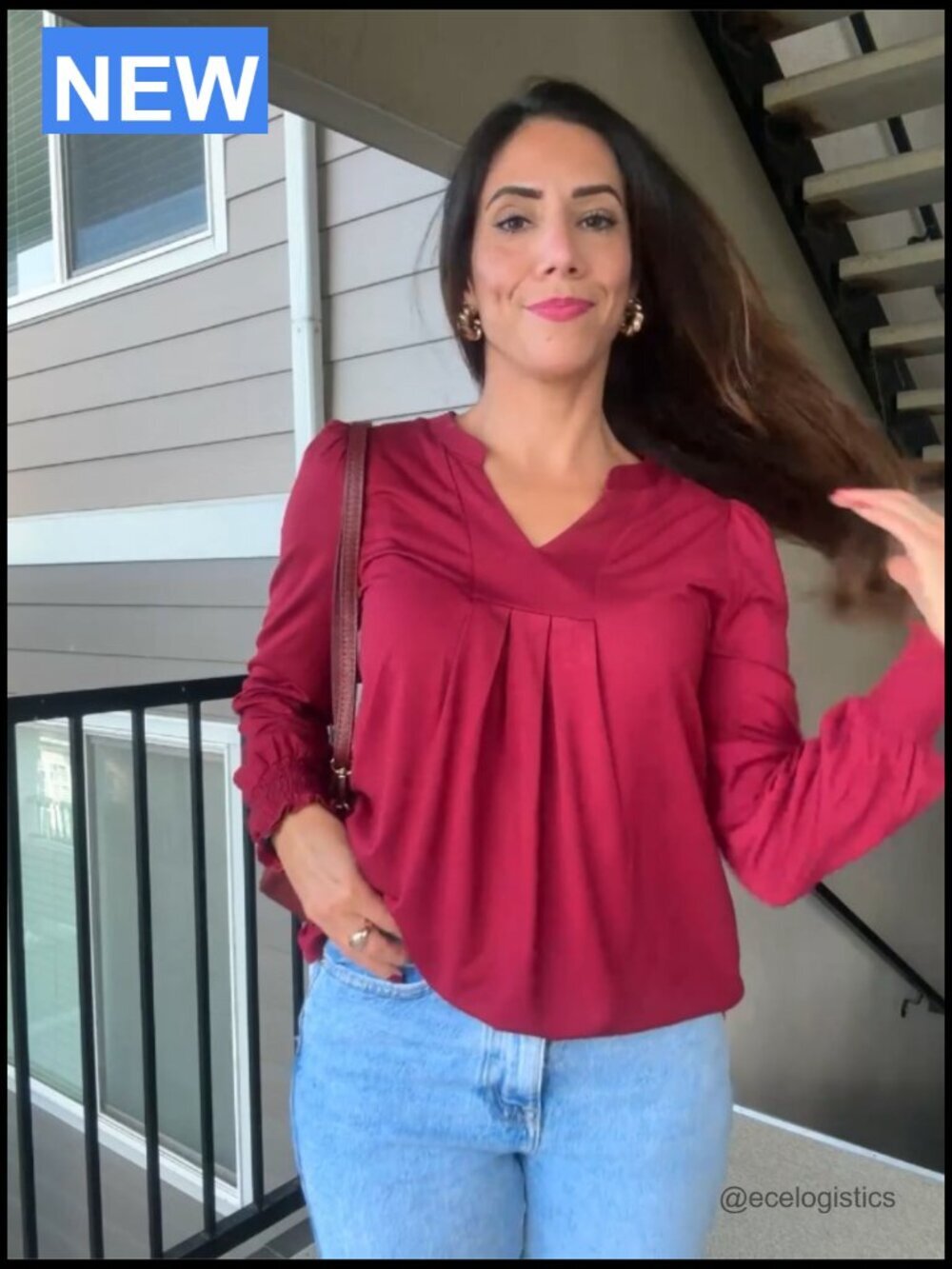 Women's V Neck Long Sleeve Ruffle Cuff Blouse Top - Picture 7 of 7